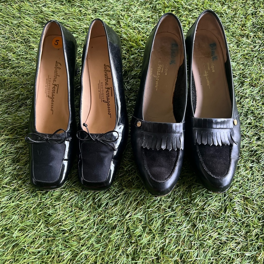 Two pairs for $30- Salvatore Ferragamo Black Leather Flats & Loafers